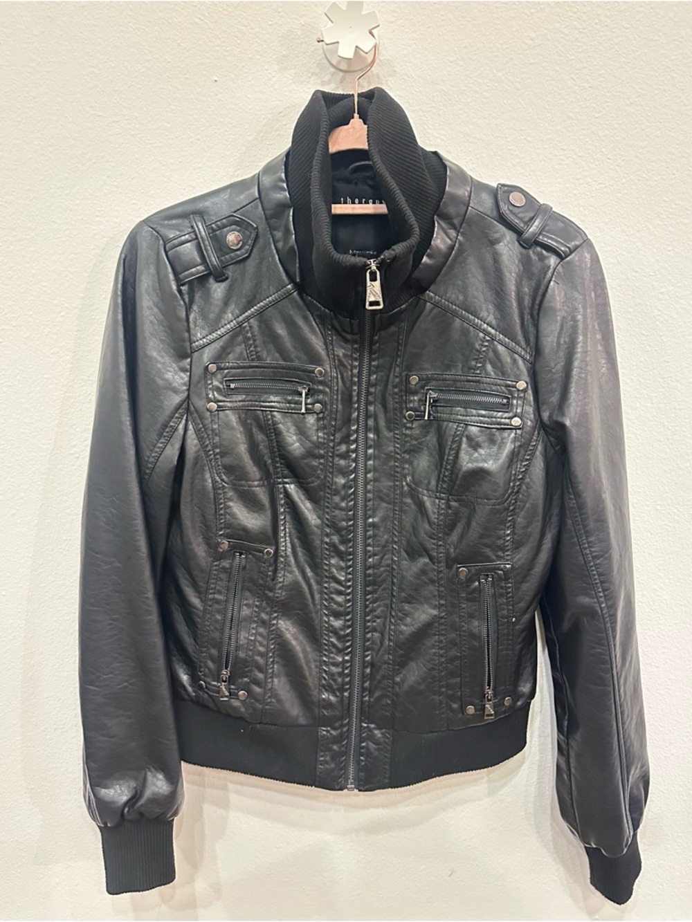 Therapy by Lane Crawford - Black Faux Leather Moto Jacket - Size M - LIKE NEW